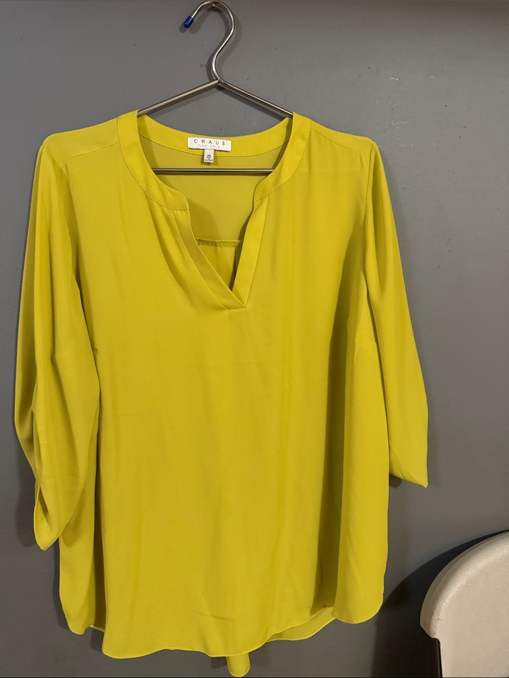 Chaus Bright Yellow Split V-Neck 3/4 Sleeve Blouse